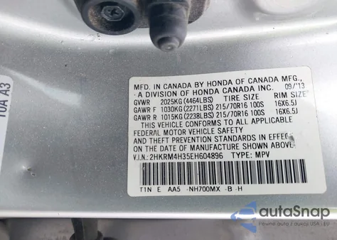 2014 Honda Cr-V Lx z USA, uszkodzony, nr VIN 2HKRM4H35EH604896